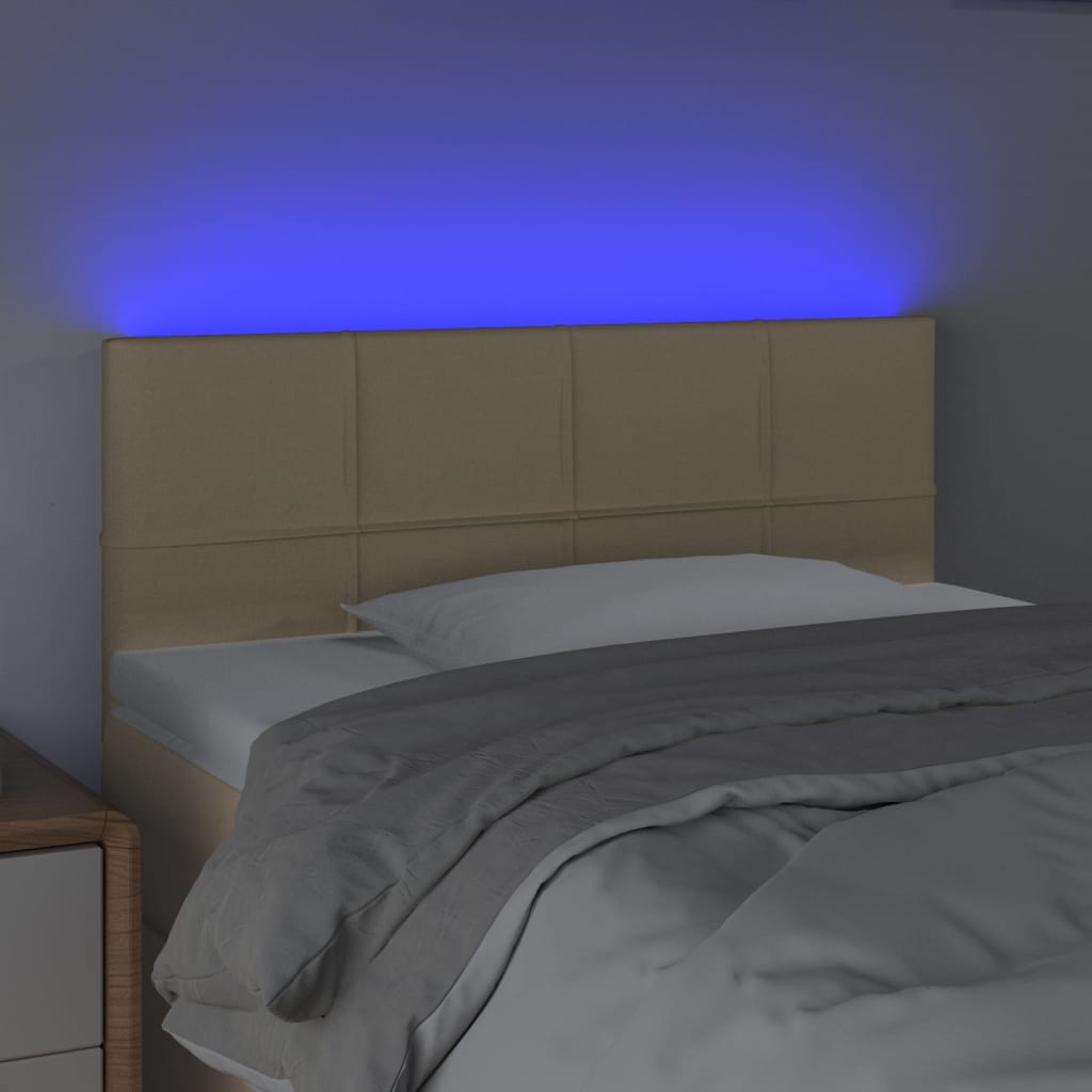 vidaXL Zagłówek do łóżka z LED, kremowy, 100x5x78/88 cm, tkanina