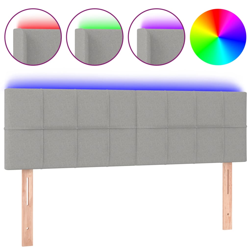 vidaXL Zagłówek do łóżka z LED, jasnoszary, 144x5x78/88 cm, tkanina