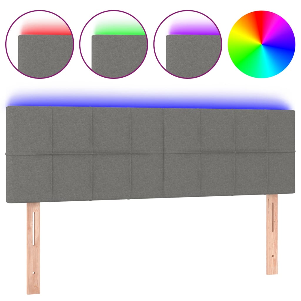 vidaXL Zagłówek do łóżka z LED, ciemnoszary, 144x5x78/88 cm, tkanina