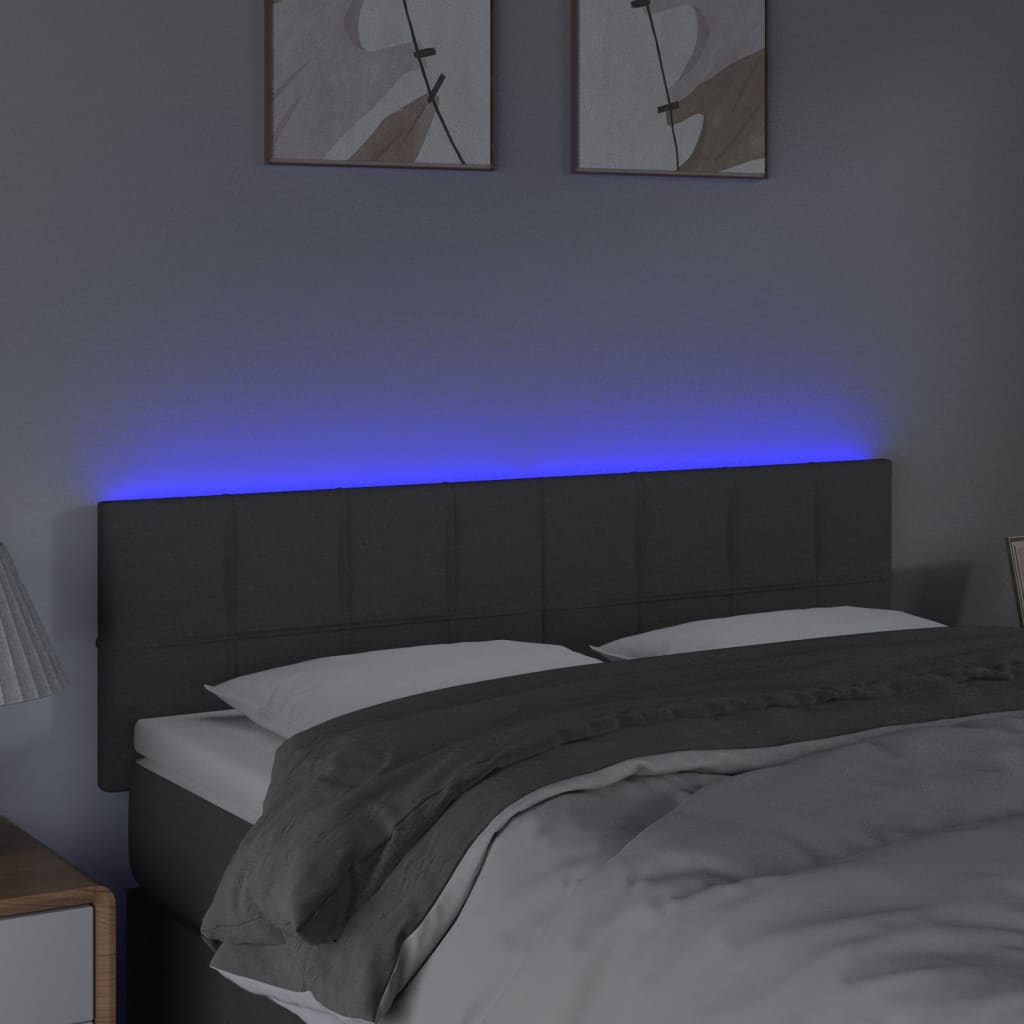 vidaXL Zagłówek do łóżka z LED, ciemnoszary, 144x5x78/88 cm, tkanina