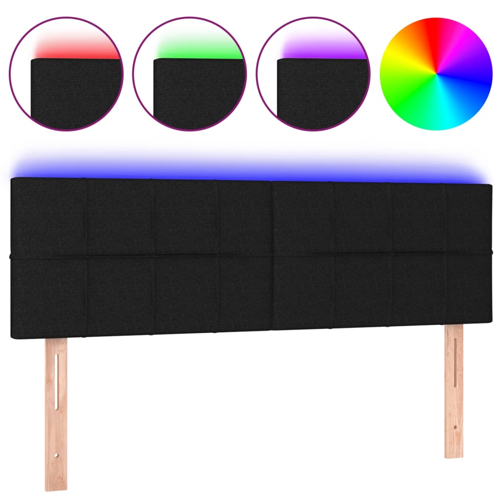 vidaXL Zagłówek do łóżka z LED, czarny, 144x5x78/88 cm, tkanina