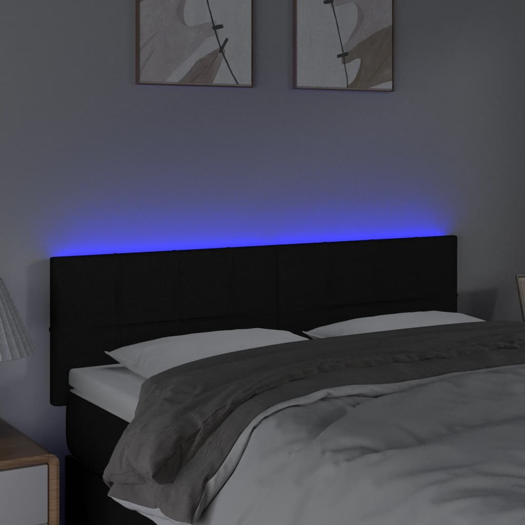 vidaXL Zagłówek do łóżka z LED, czarny, 144x5x78/88 cm, tkanina