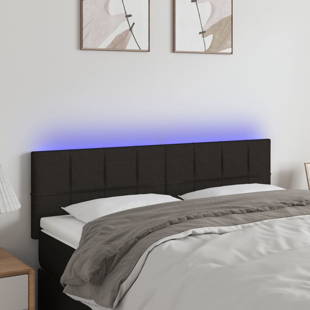 vidaXL Zagłówek do łóżka z LED, czarny, 144x5x78/88 cm, tkanina