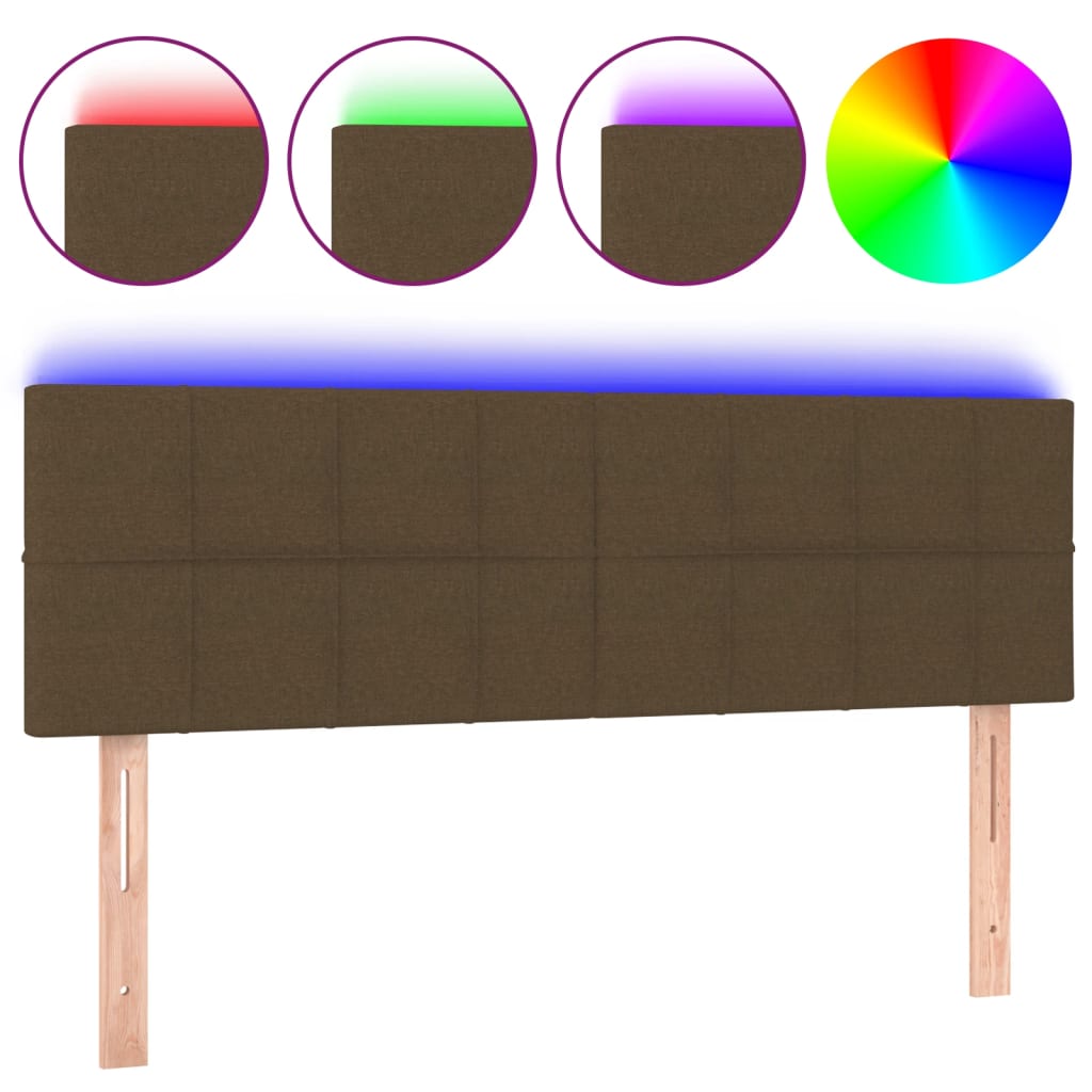 vidaXL Zagłówek do łóżka z LED, ciemnobrązowy, 144x5x78/88 cm, tkanina