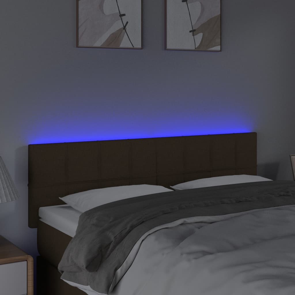 vidaXL Zagłówek do łóżka z LED, ciemnobrązowy, 144x5x78/88 cm, tkanina