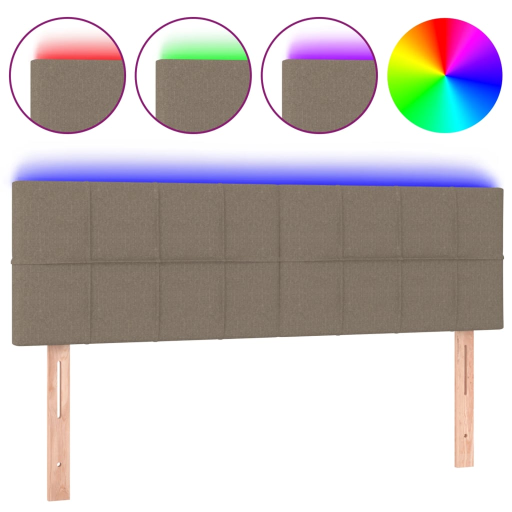 vidaXL Zagłówek do łóżka z LED, taupe, 144x5x78/88 cm, tkanina