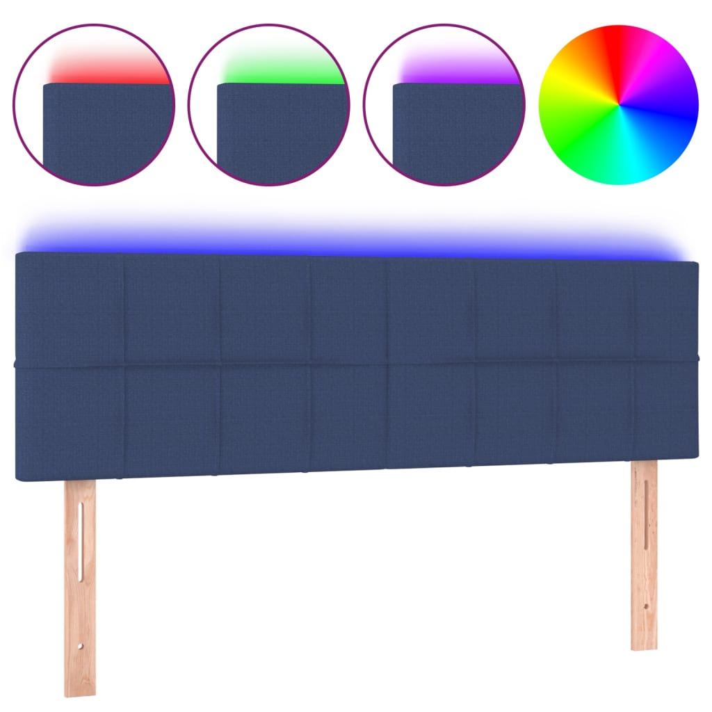 vidaXL Zagłówek do łóżka z LED, niebieski, 144x5x78/88 cm, tkanina