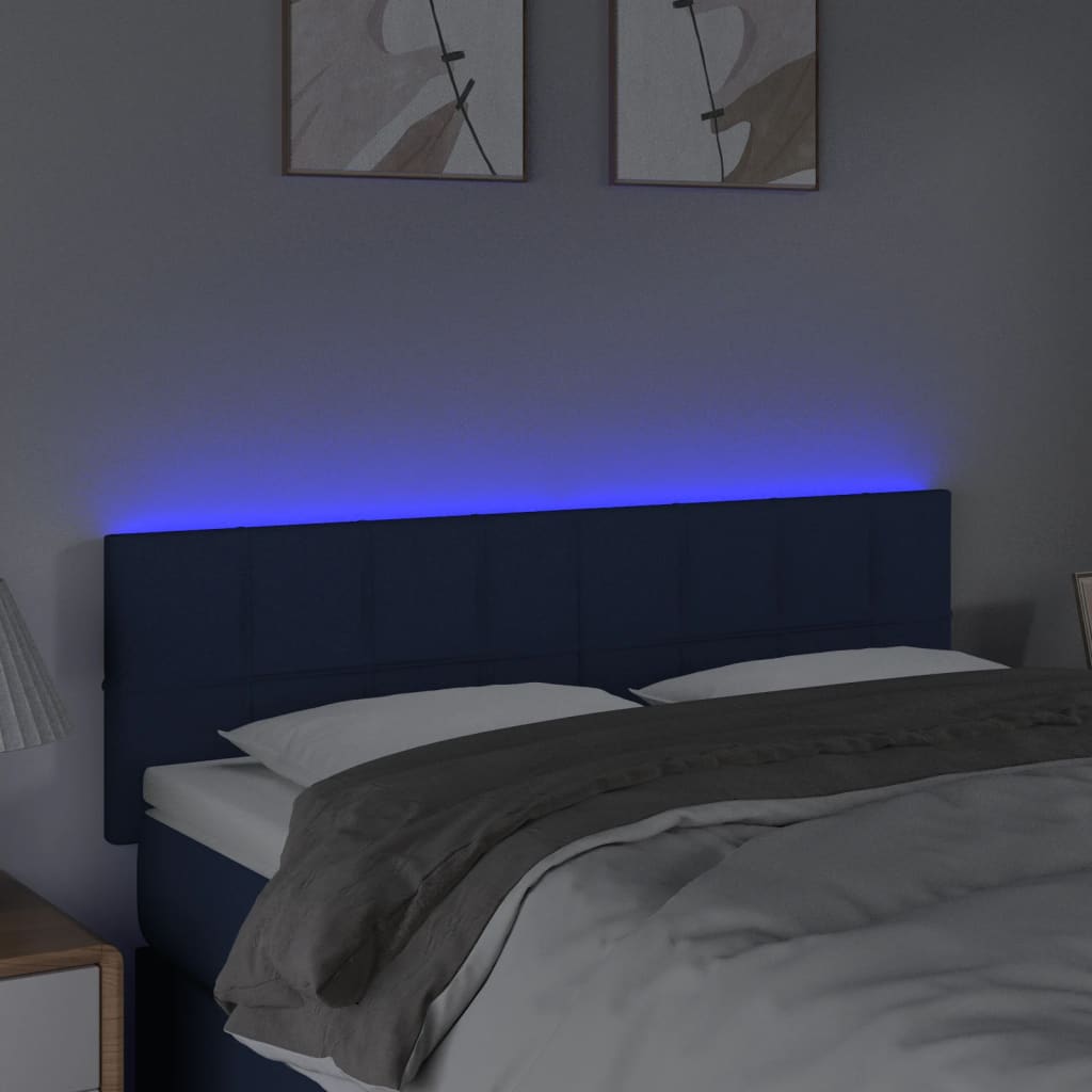 vidaXL Zagłówek do łóżka z LED, niebieski, 144x5x78/88 cm, tkanina