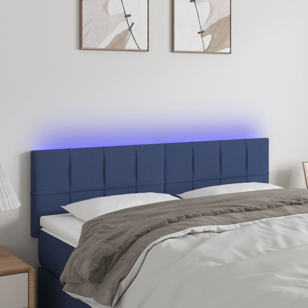 vidaXL Zagłówek do łóżka z LED, niebieski, 144x5x78/88 cm, tkanina