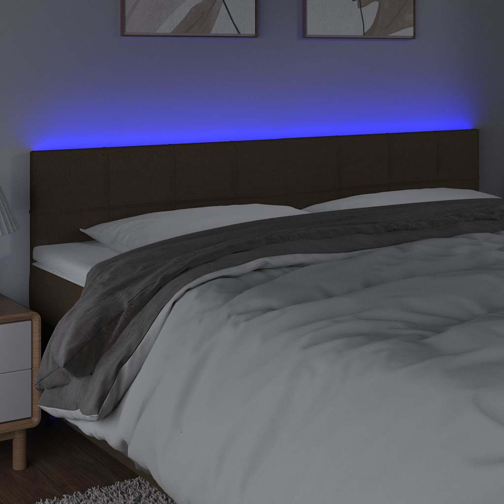 vidaXL Zagłówek do łóżka z LED, ciemnobrązowy, 160x5x78/88 cm, tkanina