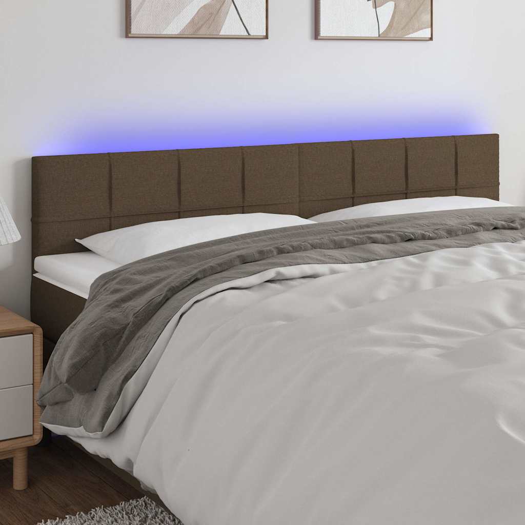 vidaXL Zagłówek do łóżka z LED, ciemnobrązowy, 160x5x78/88 cm, tkanina