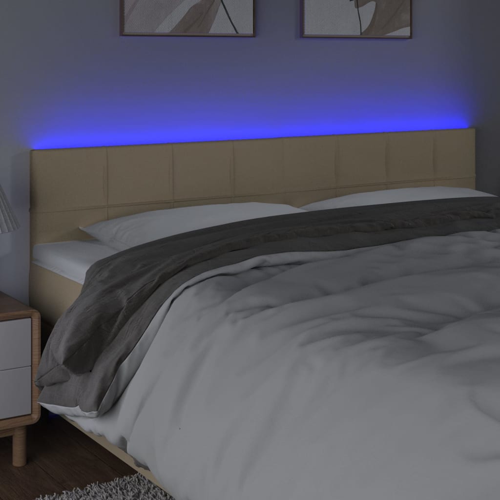 vidaXL Zagłówek do łóżka z LED, kremowy, 160x5x78/88 cm, tkanina