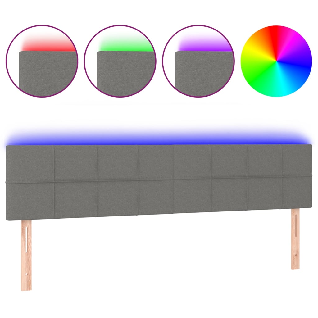 vidaXL Zagłówek do łóżka z LED, ciemnoszary, 180x5x78/88 cm, tkanina