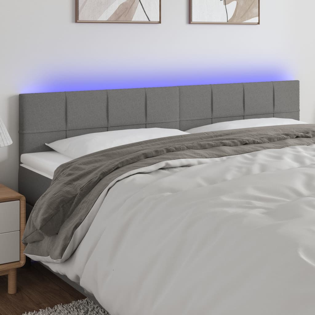 vidaXL Zagłówek do łóżka z LED, ciemnoszary, 180x5x78/88 cm, tkanina