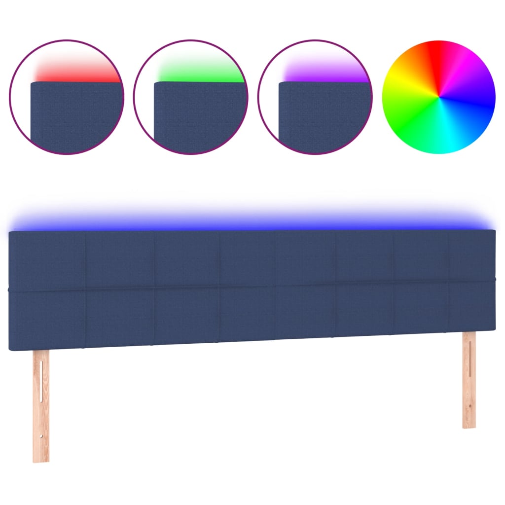 vidaXL Zagłówek do łóżka z LED, niebieski, 180x5x78/88 cm, tkanina