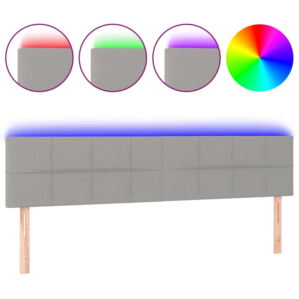 vidaXL Zagłówek do łóżka z LED, jasnoszary, 200x5x78/88 cm, tkanina
