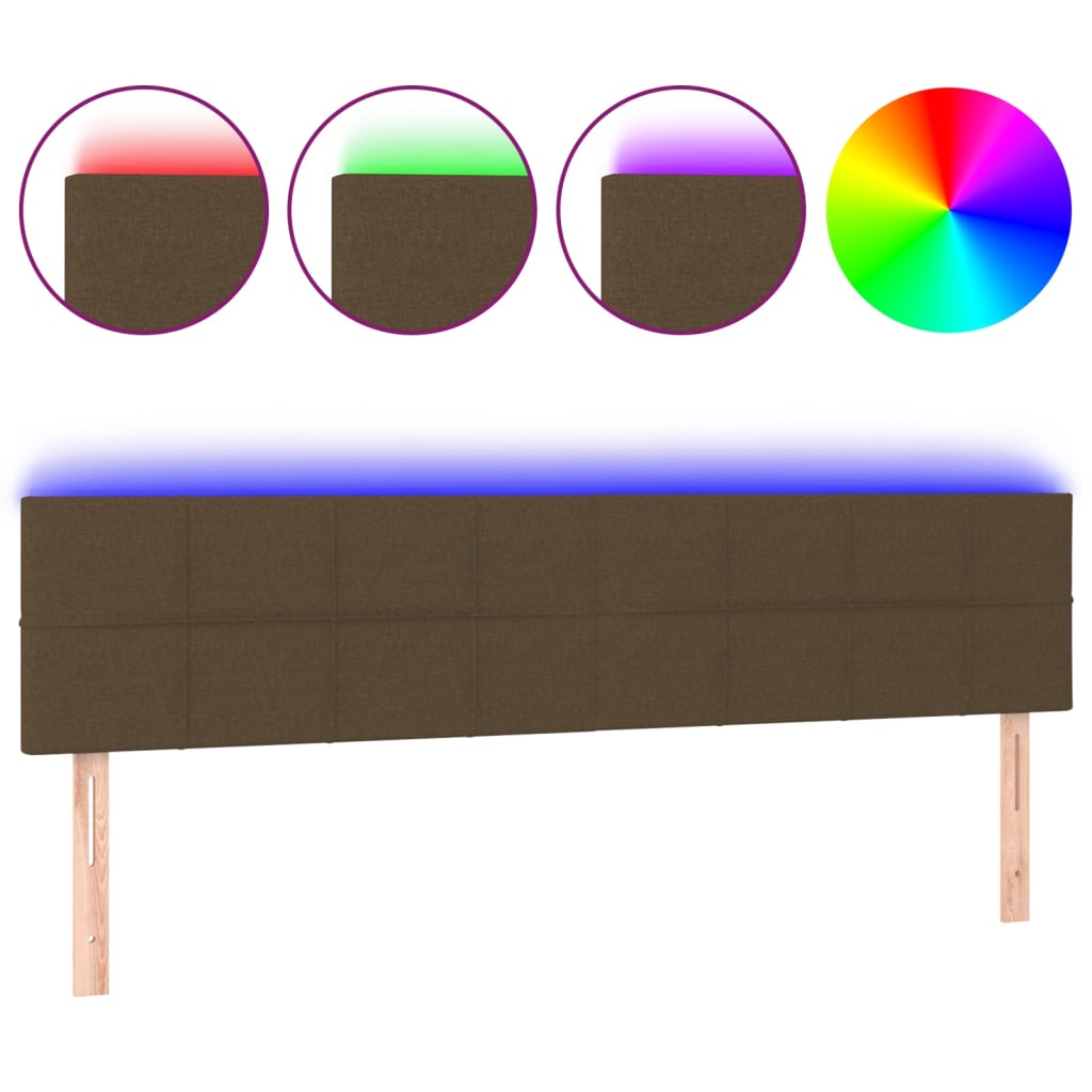 vidaXL Zagłówek do łóżka z LED, ciemnobrązowy, 200x5x78/88 cm, tkanina