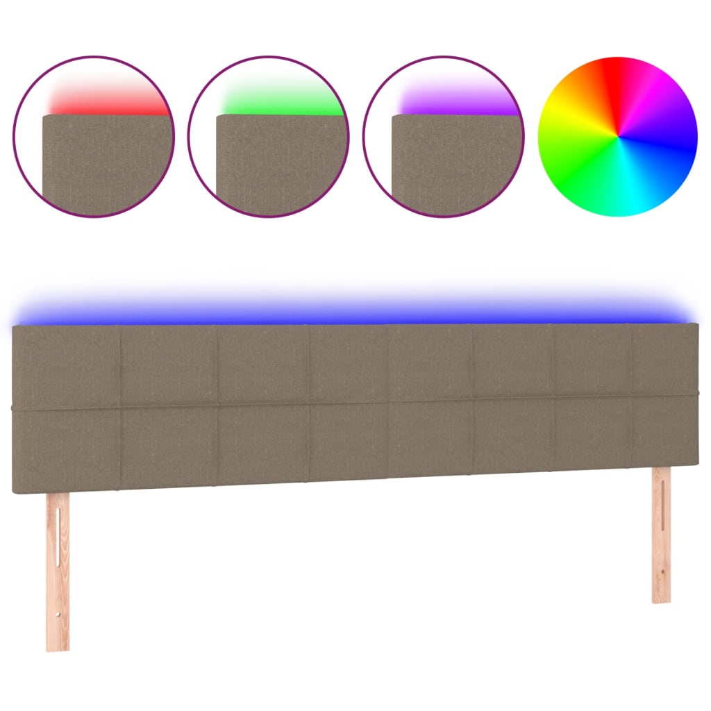 vidaXL Zagłówek do łóżka z LED, taupe, 200x5x78/88 cm, tkanina