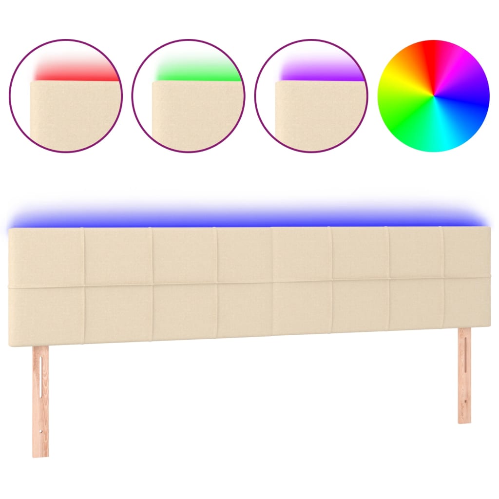 vidaXL Zagłówek do łóżka z LED, kremowy, 200x5x78/88 cm, tkanina