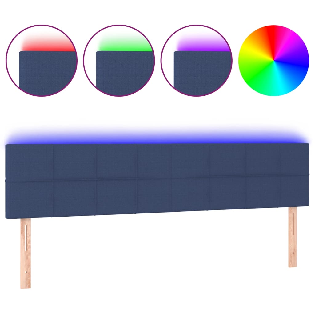 vidaXL Zagłówek do łóżka z LED, niebieski, 200x5x78/88 cm, tkanina
