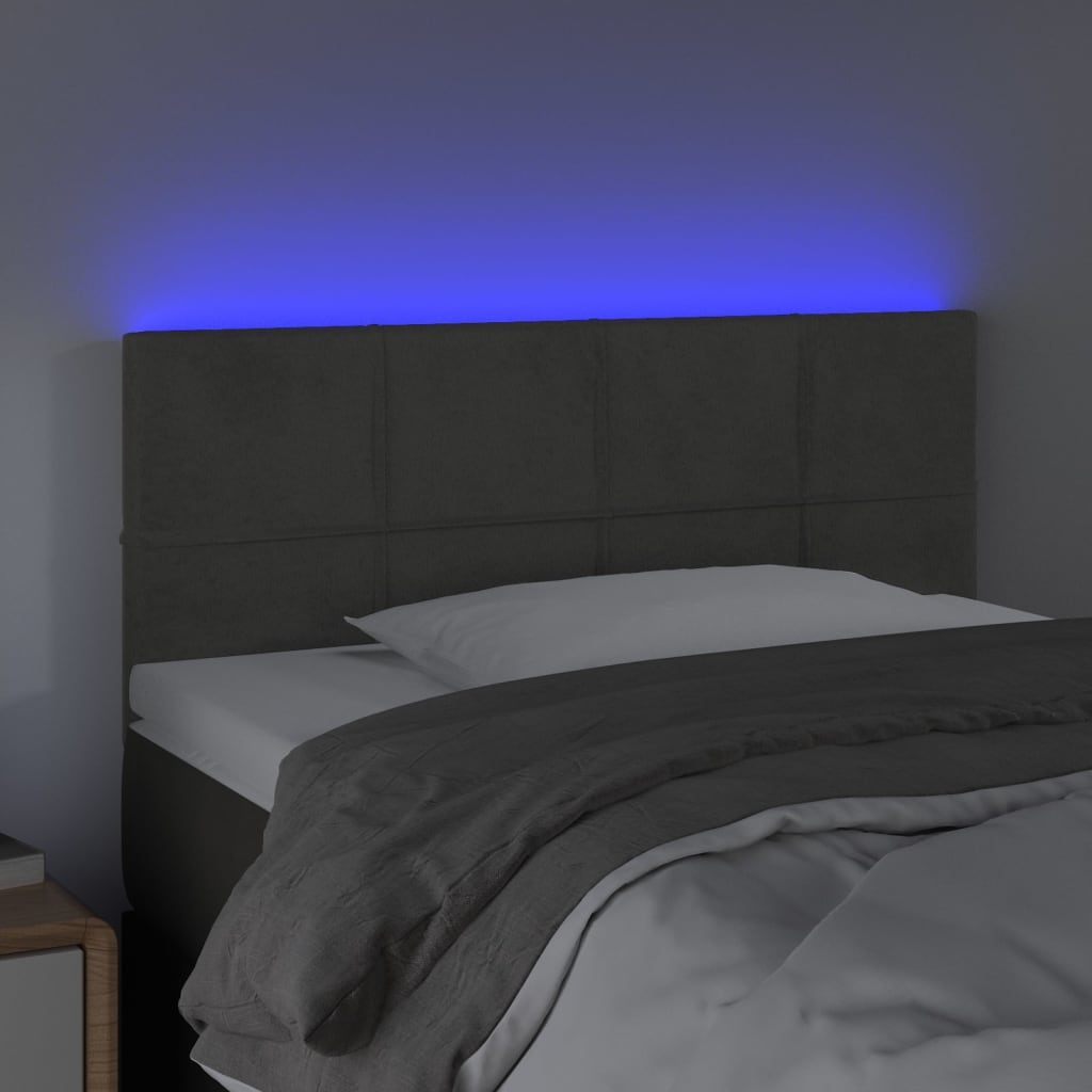 vidaXL Zagłówek do łóżka z LED, ciemnoszary, 80x5x78/88 cm, aksamit