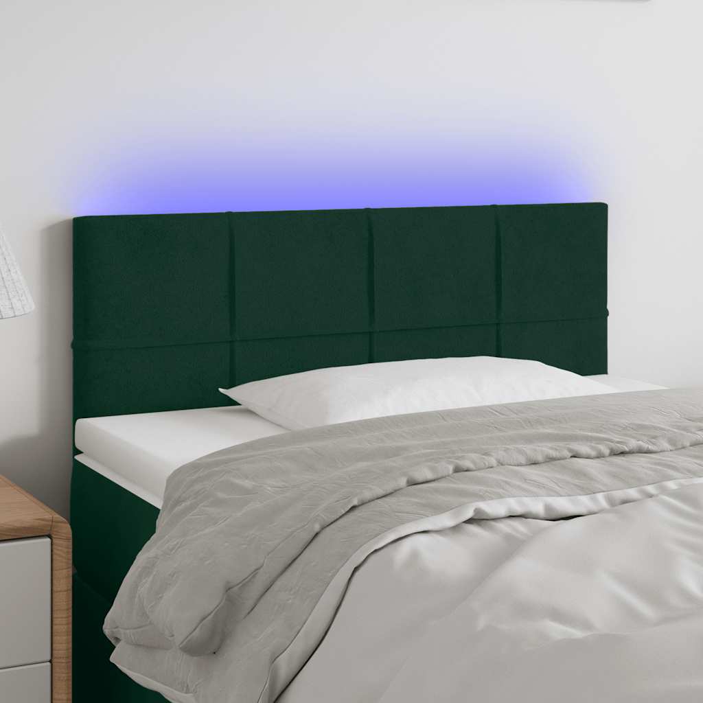 vidaXL Zagłówek do łóżka z LED, ciemnozielony, 80x5x78/88 cm, aksamit