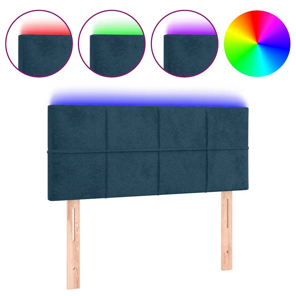 vidaXL Zagłówek do łóżka z LED, ciemnoniebieski 80x5x78/88 cm, aksamit