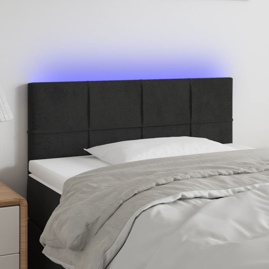 vidaXL Zagłówek do łóżka z LED, czarny, 90x5x78/88 cm, aksamit