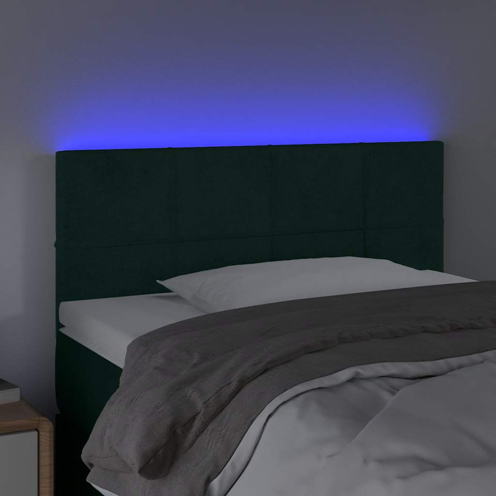 vidaXL Zagłówek do łóżka z LED, ciemnozielony, 90x5x78/88 cm, aksamit