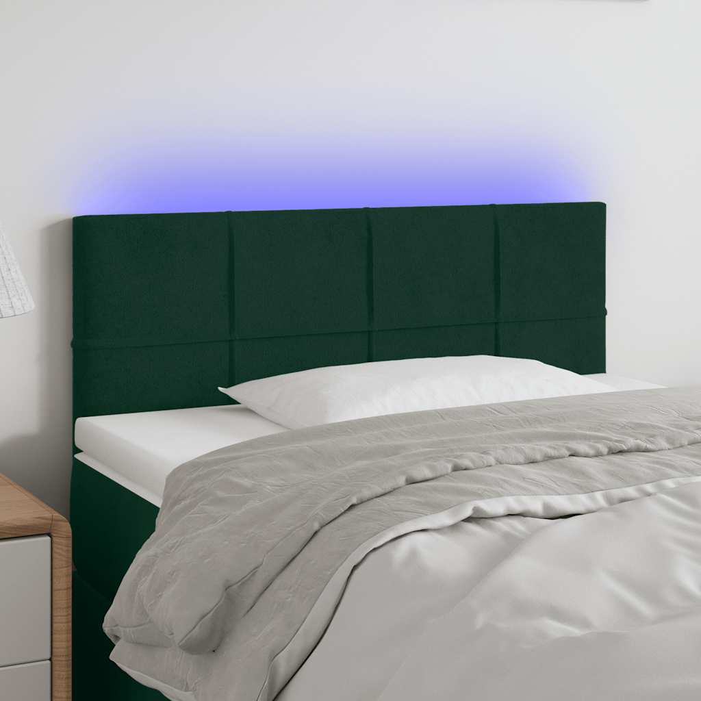 vidaXL Zagłówek do łóżka z LED, ciemnozielony, 90x5x78/88 cm, aksamit