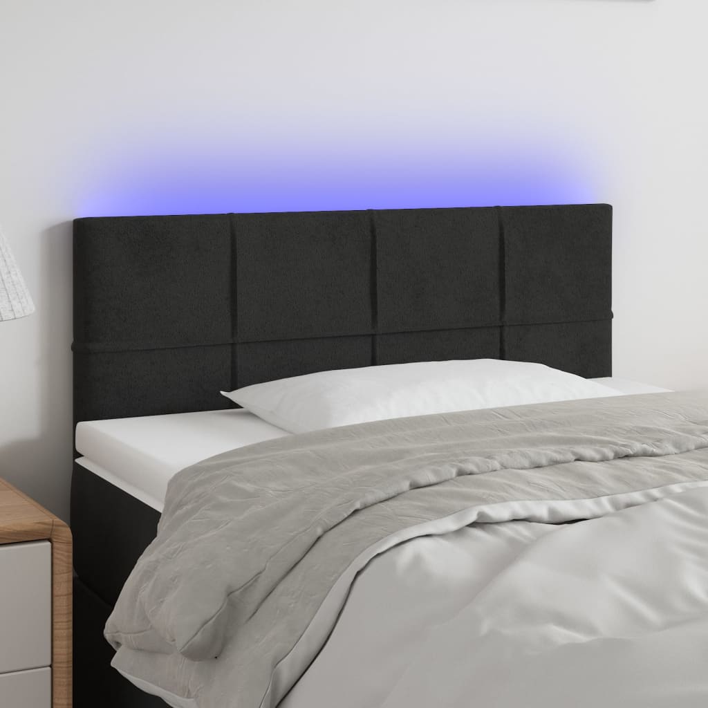 vidaXL Zagłówek do łóżka z LED, czarny, 100x5x78/88 cm, aksamit