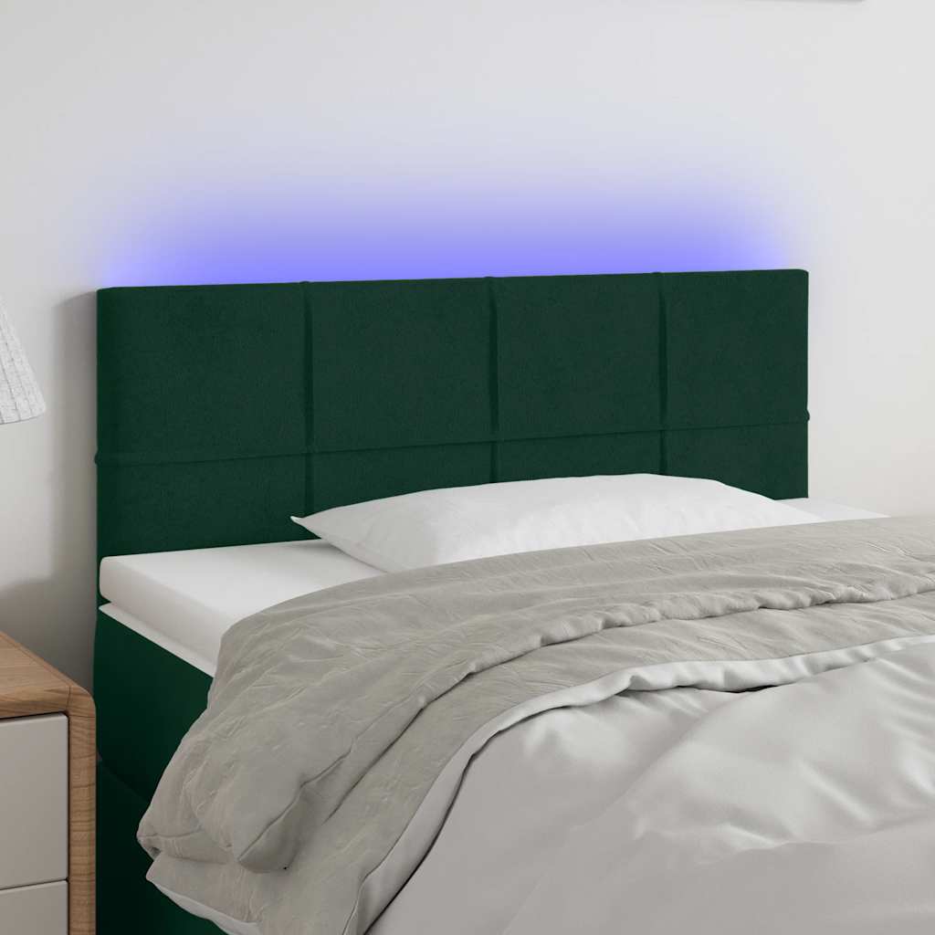 vidaXL Zagłówek do łóżka z LED, ciemnozielony, 100x5x78/88 cm, aksamit