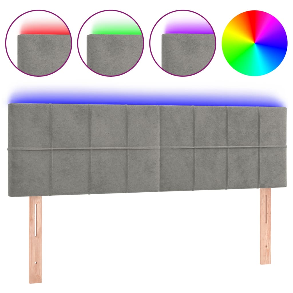 vidaXL Zagłówek do łóżka z LED, jasnoszary, 144x5x78/88 cm, aksamit