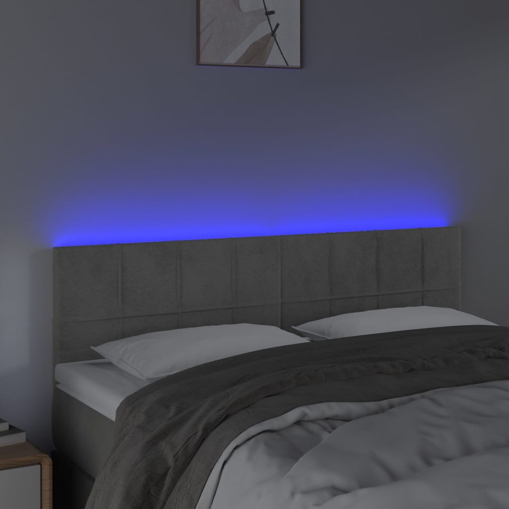 vidaXL Zagłówek do łóżka z LED, jasnoszary, 144x5x78/88 cm, aksamit
