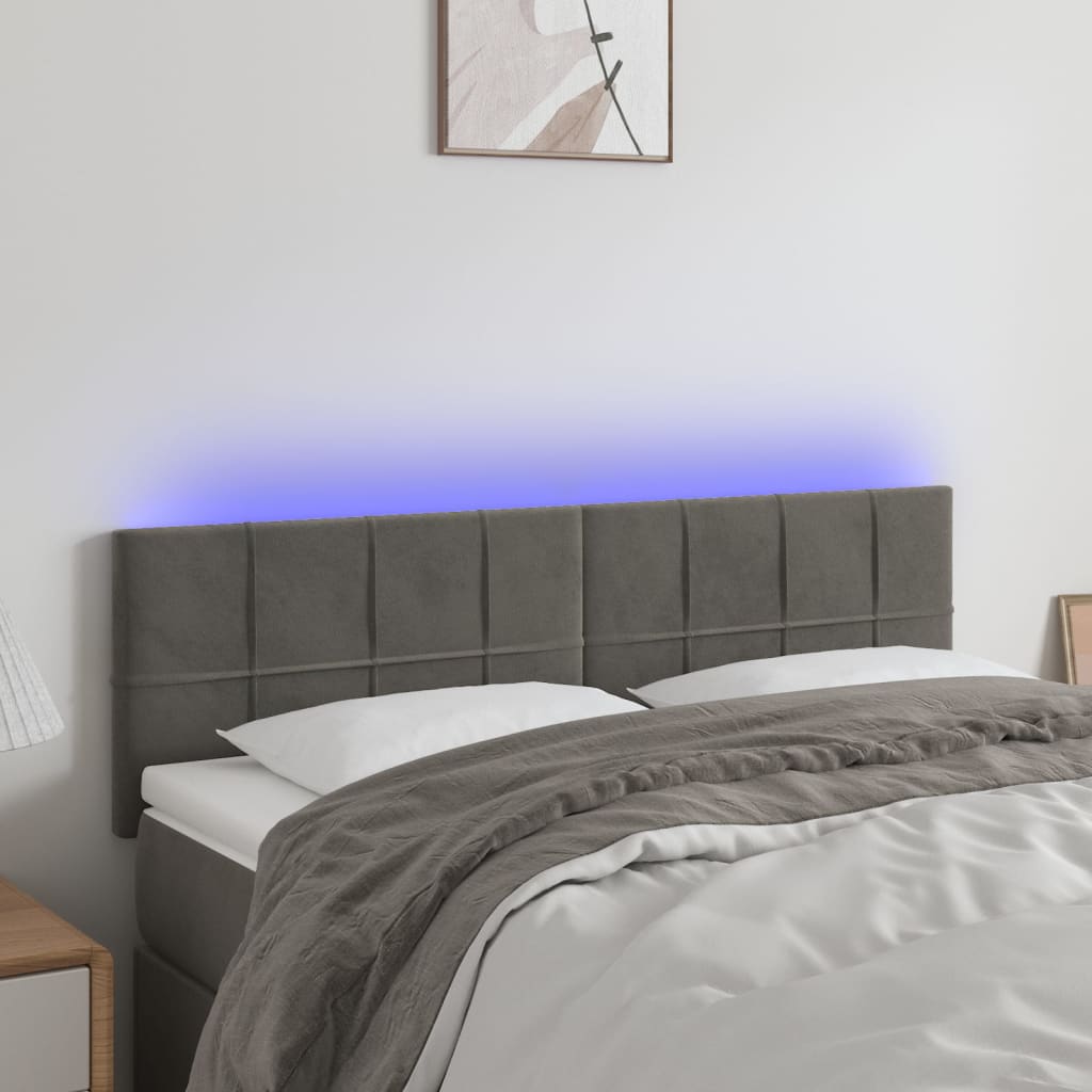 vidaXL Zagłówek do łóżka z LED, ciemnoszary, 144x5x78/88 cm, aksamit
