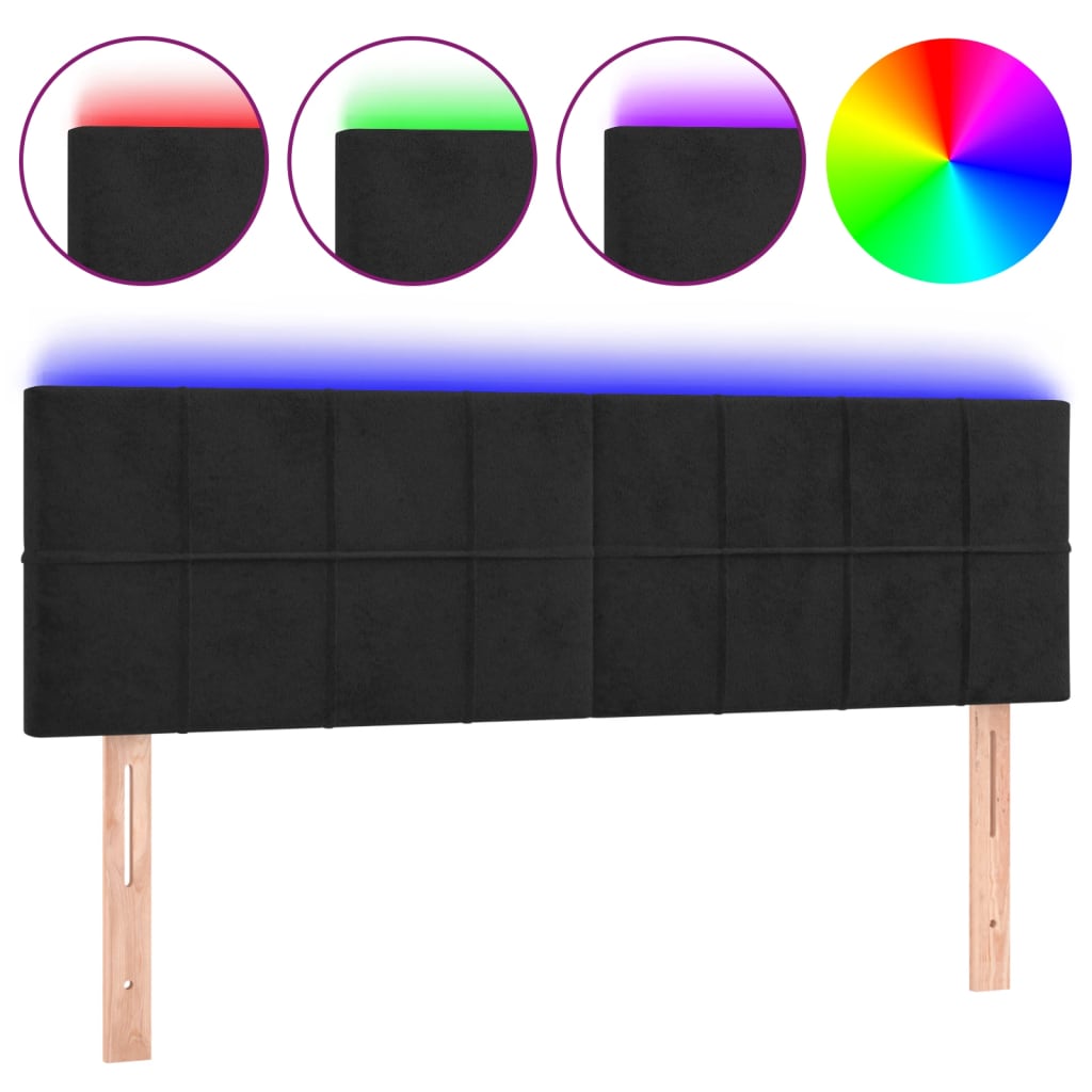 vidaXL Zagłówek do łóżka z LED, czarny, 144x5x78/88 cm, aksamit