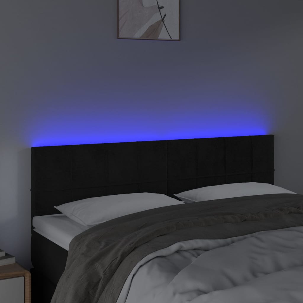 vidaXL Zagłówek do łóżka z LED, czarny, 144x5x78/88 cm, aksamit