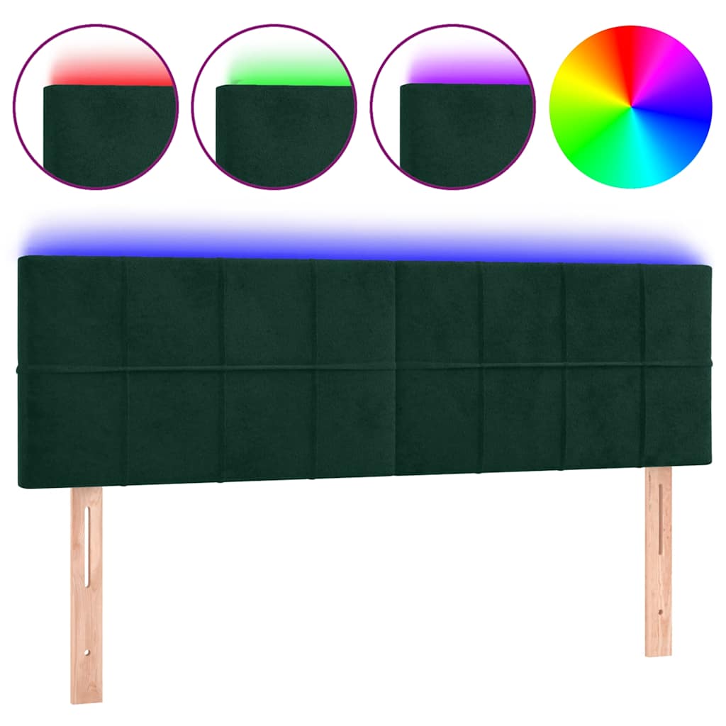 vidaXL Zagłówek do łóżka z LED, ciemnozielony, 144x5x78/88 cm, aksamit