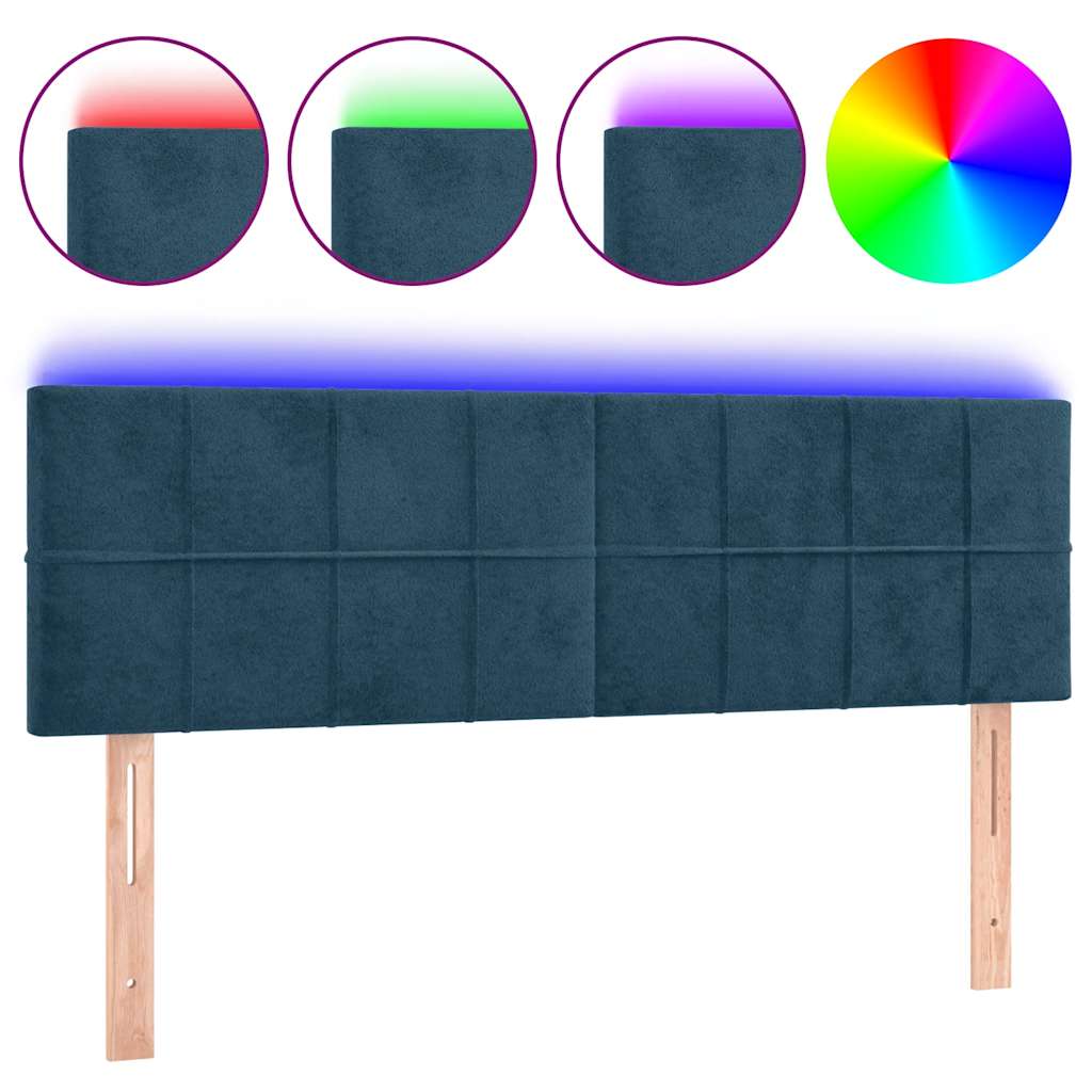 vidaXL Zagłówek do łóżka z LED, ciemnoniebieski 144x5x78/88cm, aksamit