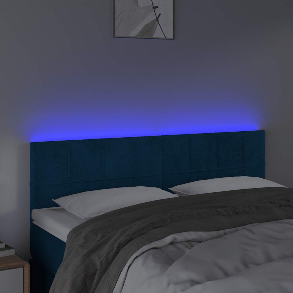 vidaXL Zagłówek do łóżka z LED, ciemnoniebieski 144x5x78/88cm, aksamit