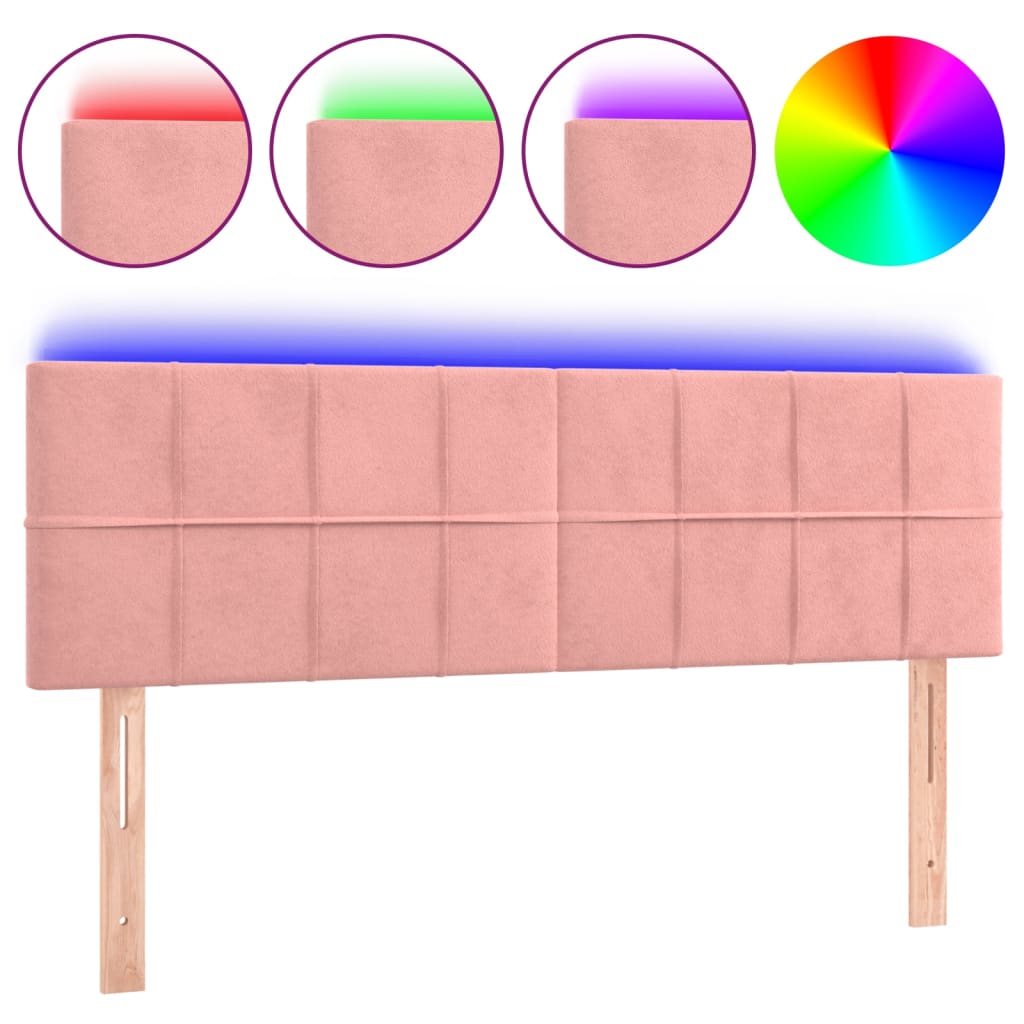 vidaXL Zagłówek do łóżka z LED, różowy, 144x5x78/88 cm, aksamit