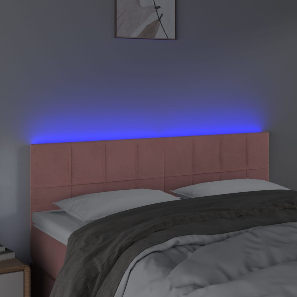 vidaXL Zagłówek do łóżka z LED, różowy, 144x5x78/88 cm, aksamit