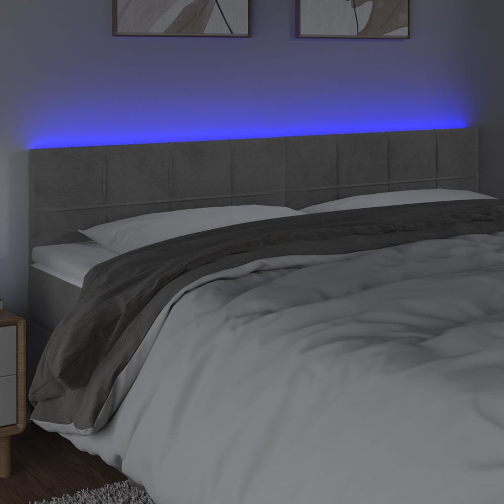 vidaXL Zagłówek do łóżka z LED, jasnoszary, 160x5x78/88 cm, aksamit