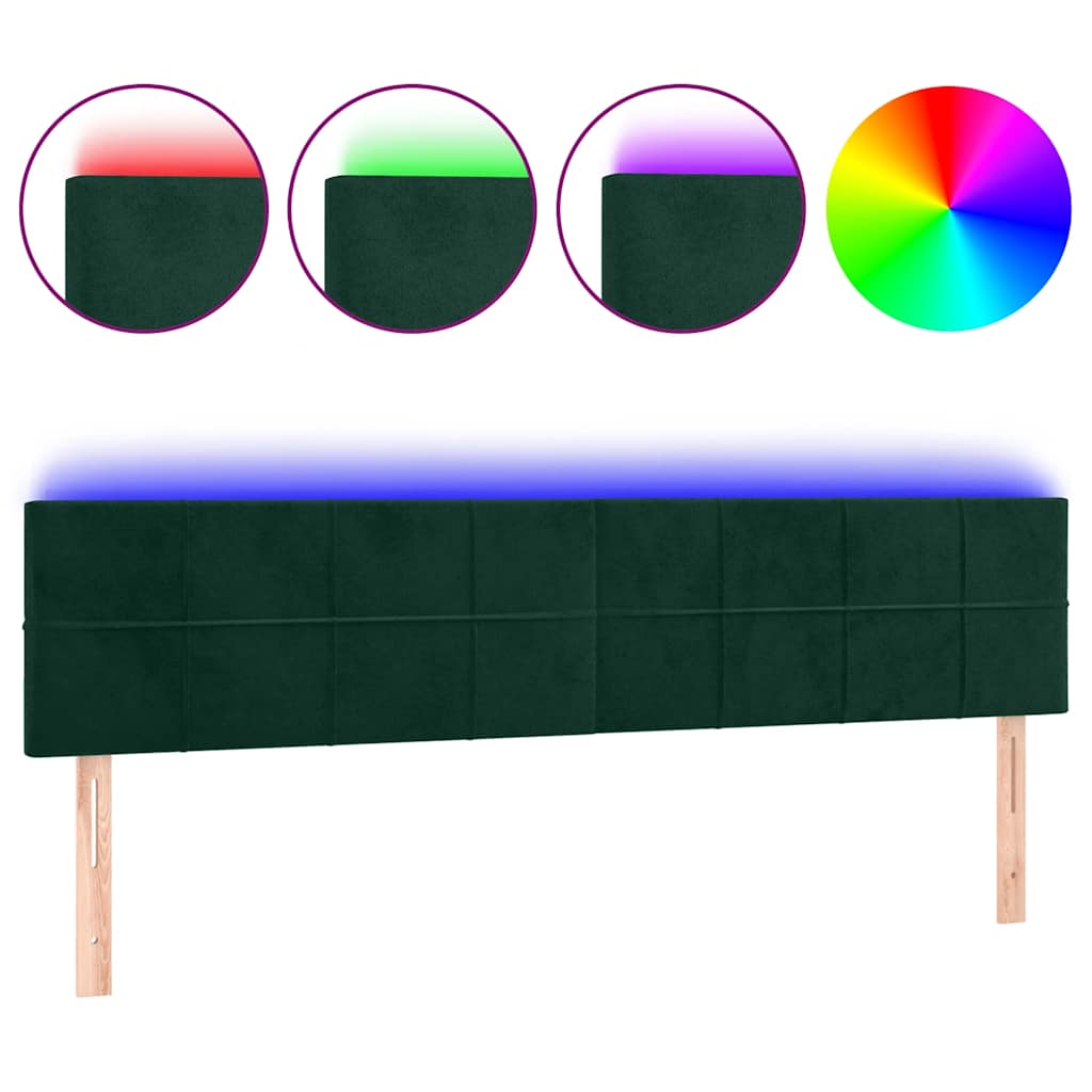 vidaXL Zagłówek do łóżka z LED, ciemnozielony, 160x5x78/88 cm, aksamit
