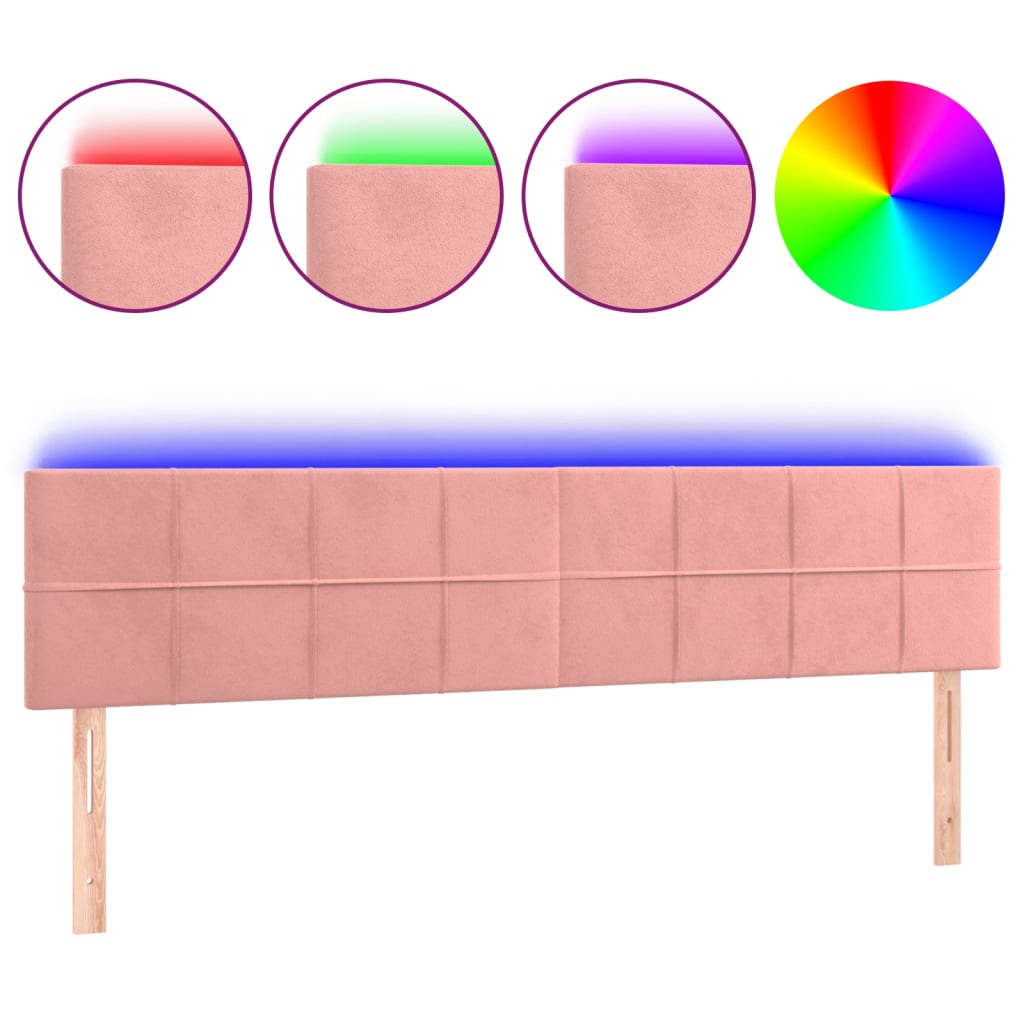 vidaXL Zagłówek do łóżka z LED, różowy, 160x5x78/88 cm, aksamit