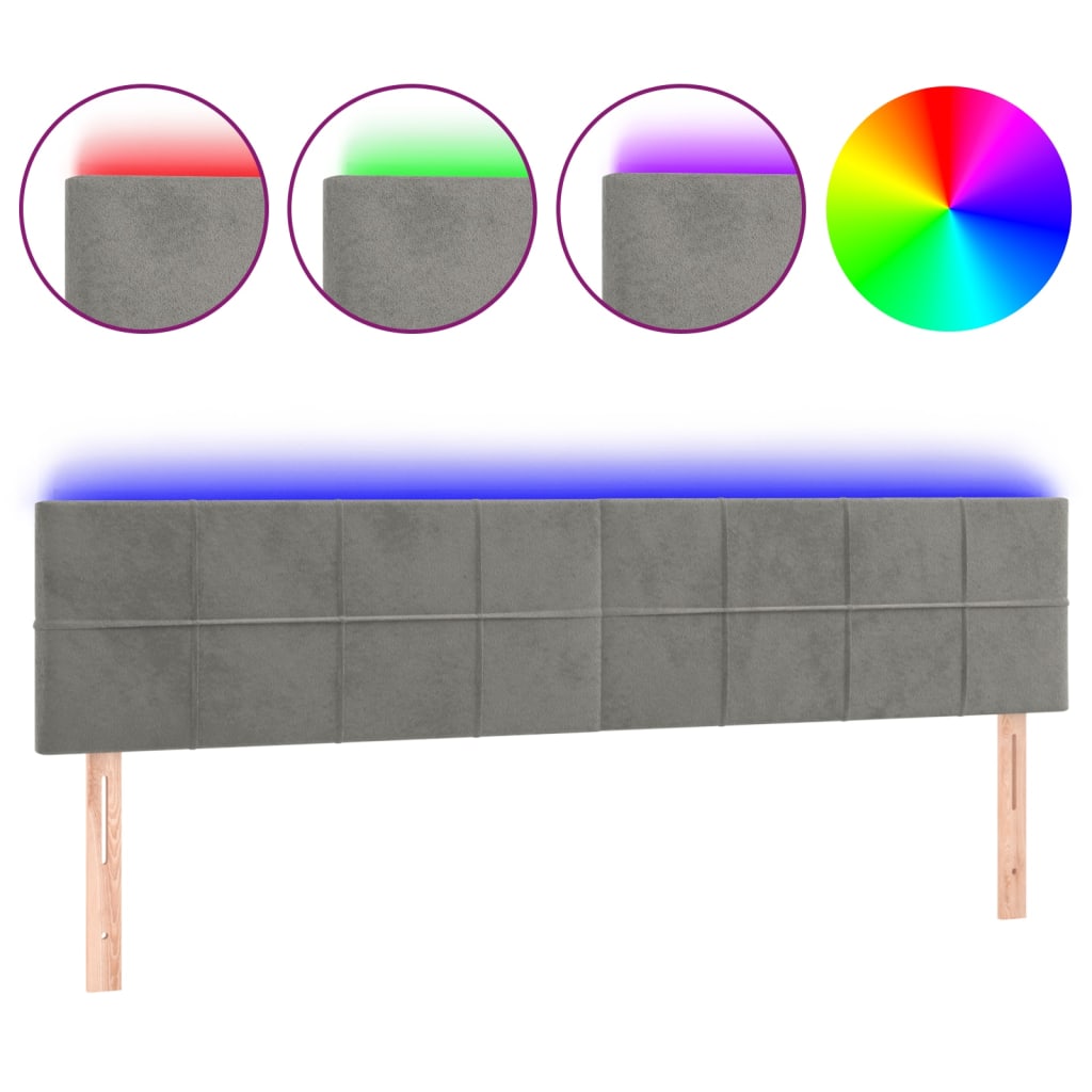 vidaXL Zagłówek do łóżka z LED, jasnoszary, 180x5x78/88 cm, aksamit