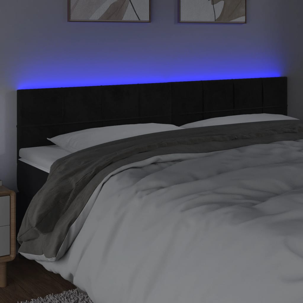 vidaXL Zagłówek do łóżka z LED, czarny, 180x5x78/88 cm, aksamit