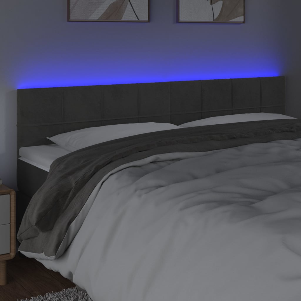 vidaXL Zagłówek do łóżka z LED, ciemnoszary, 200x5x78/88 cm, aksamit