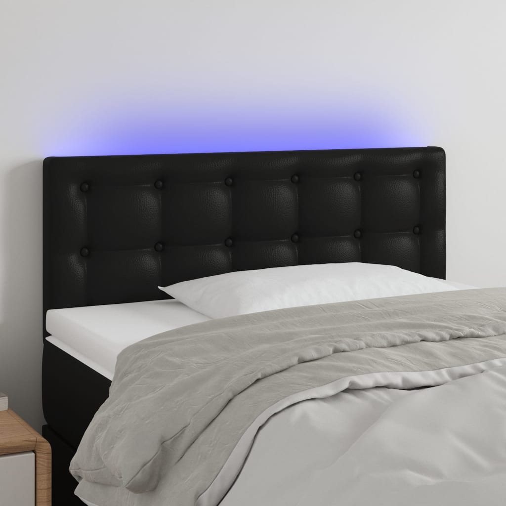 vidaXL Zagłówek do łóżka z LED, czarny, 80x5x78/88 cm, sztuczna skóra