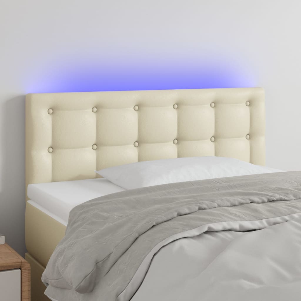 vidaXL Zagłówek do łóżka z LED, kremowy, 80x5x78/88 cm, sztuczna skóra